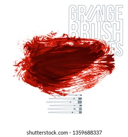 Red brush stroke and texture. Grunge vector abstract hand - painted element. Underline and border design.