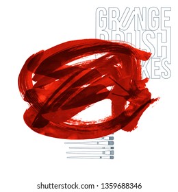 Red brush stroke and texture. Grunge vector abstract hand - painted element. Underline and border design.
