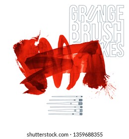 Red brush stroke and texture. Grunge vector abstract hand - painted element. Underline and border design.