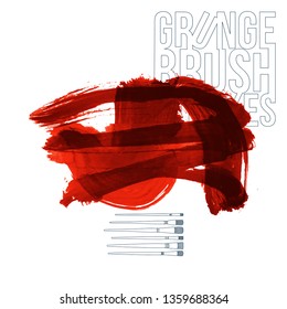 Red brush stroke and texture. Grunge vector abstract hand - painted element. Underline and border design.