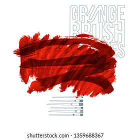 Red brush stroke and texture. Grunge vector abstract hand - painted element. Underline and border design.