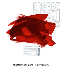 Red brush stroke and texture. Grunge vector abstract hand - painted element. Underline and border design.