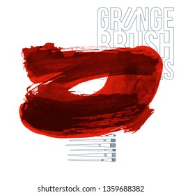 Red brush stroke and texture. Grunge vector abstract hand - painted element. Underline and border design.