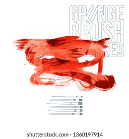Red brush stroke and texture. Grunge vector abstract hand - painted element. Underline and border design.