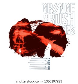 Red brush stroke and texture. Grunge vector abstract hand - painted element. Underline and border design.