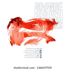 Red brush stroke and texture. Grunge vector abstract hand - painted element. Underline and border design.