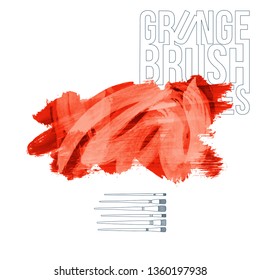 Red brush stroke and texture. Grunge vector abstract hand - painted element. Underline and border design.