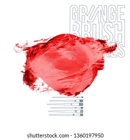 Red brush stroke and texture. Grunge vector abstract hand - painted element. Underline and border design.