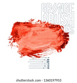 Red brush stroke and texture. Grunge vector abstract hand - painted element. Underline and border design.