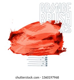 Red brush stroke and texture. Grunge vector abstract hand - painted element. Underline and border design.