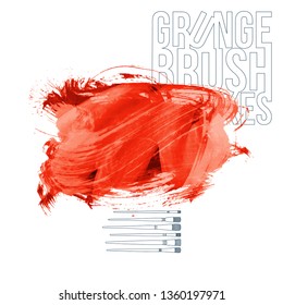 Red brush stroke and texture. Grunge vector abstract hand - painted element. Underline and border design.