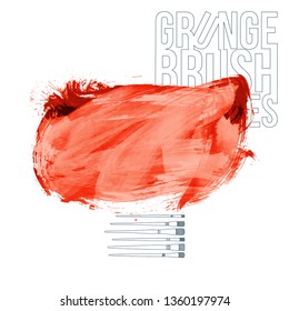 Red brush stroke and texture. Grunge vector abstract hand - painted element. Underline and border design.