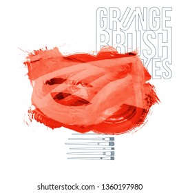 Red brush stroke and texture. Grunge vector abstract hand - painted element. Underline and border design.