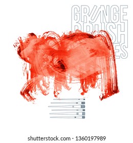 Red brush stroke and texture. Grunge vector abstract hand - painted element. Underline and border design.
