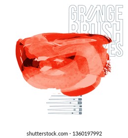 Red brush stroke and texture. Grunge vector abstract hand - painted element. Underline and border design.