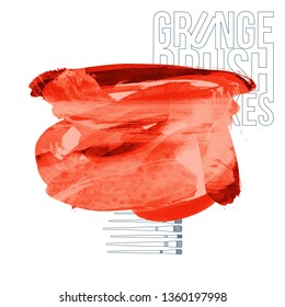 Red brush stroke and texture. Grunge vector abstract hand - painted element. Underline and border design.