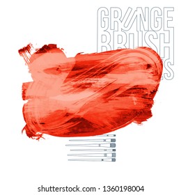 Red brush stroke and texture. Grunge vector abstract hand - painted element. Underline and border design.