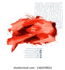 Red brush stroke and texture. Grunge vector abstract hand - painted element. Underline and border design.