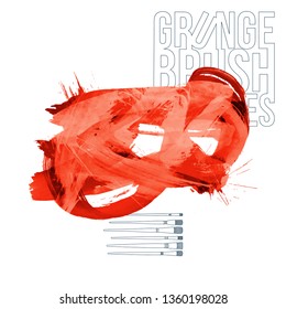 Red brush stroke and texture. Grunge vector abstract hand - painted element. Underline and border design.