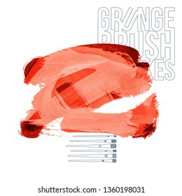 Red brush stroke and texture. Grunge vector abstract hand - painted element. Underline and border design.