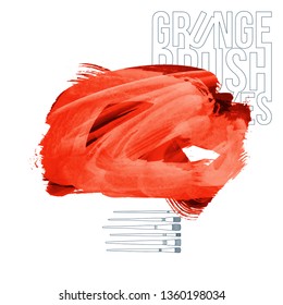Red brush stroke and texture. Grunge vector abstract hand - painted element. Underline and border design.