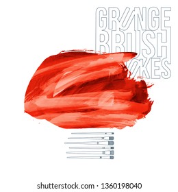 Red brush stroke and texture. Grunge vector abstract hand - painted element. Underline and border design.