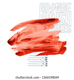 Red brush stroke and texture. Grunge vector abstract hand - painted element. Underline and border design.