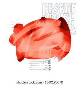 Red brush stroke and texture. Grunge vector abstract hand - painted element. Underline and border design.
