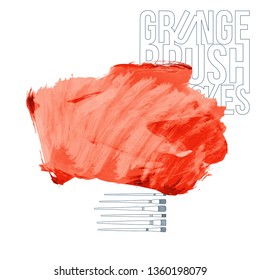 Red brush stroke and texture. Grunge vector abstract hand - painted element. Underline and border design.