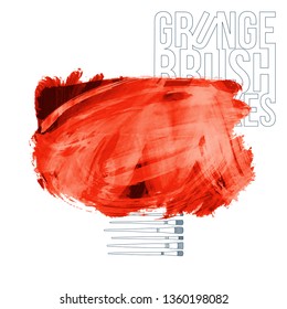 Red brush stroke and texture. Grunge vector abstract hand - painted element. Underline and border design.