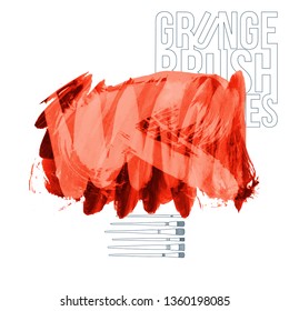 Red brush stroke and texture. Grunge vector abstract hand - painted element. Underline and border design.
