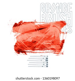 Red brush stroke and texture. Grunge vector abstract hand - painted element. Underline and border design.