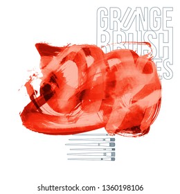 Red brush stroke and texture. Grunge vector abstract hand - painted element. Underline and border design.