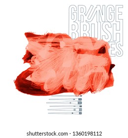 Red brush stroke and texture. Grunge vector abstract hand - painted element. Underline and border design.