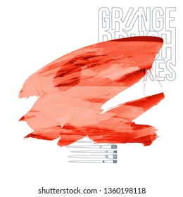 Red brush stroke and texture. Grunge vector abstract hand - painted element. Underline and border design.