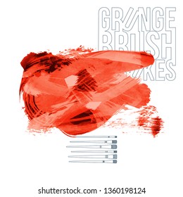 Red brush stroke and texture. Grunge vector abstract hand - painted element. Underline and border design.