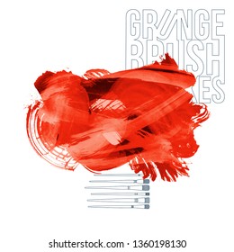 Red brush stroke and texture. Grunge vector abstract hand - painted element. Underline and border design.