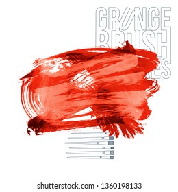 Red brush stroke and texture. Grunge vector abstract hand - painted element. Underline and border design.