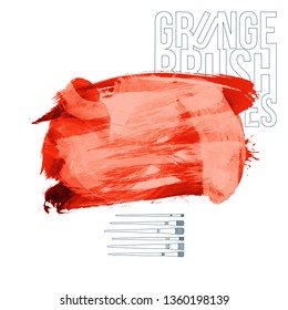 Red brush stroke and texture. Grunge vector abstract hand - painted element. Underline and border design.