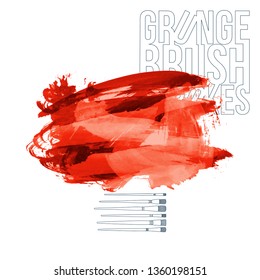 Red brush stroke and texture. Grunge vector abstract hand - painted element. Underline and border design.