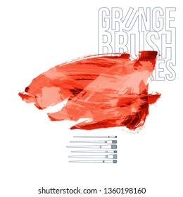 Red brush stroke and texture. Grunge vector abstract hand - painted element. Underline and border design.
