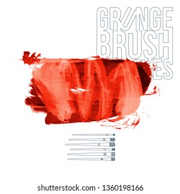 Red brush stroke and texture. Grunge vector abstract hand - painted element. Underline and border design.