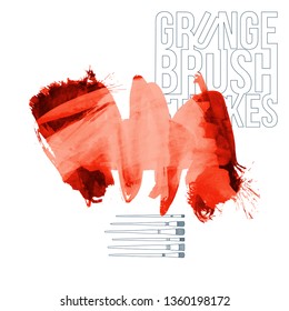 Red brush stroke and texture. Grunge vector abstract hand - painted element. Underline and border design.