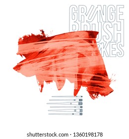 Red brush stroke and texture. Grunge vector abstract hand - painted element. Underline and border design.