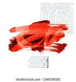 Red brush stroke and texture. Grunge vector abstract hand - painted element. Underline and border design.