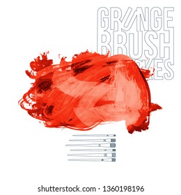Red brush stroke and texture. Grunge vector abstract hand - painted element. Underline and border design.