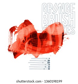 Red brush stroke and texture. Grunge vector abstract hand - painted element. Underline and border design.