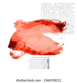 Red brush stroke and texture. Grunge vector abstract hand - painted element. Underline and border design.