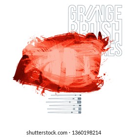 Red brush stroke and texture. Grunge vector abstract hand - painted element. Underline and border design.