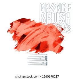 Red brush stroke and texture. Grunge vector abstract hand - painted element. Underline and border design.